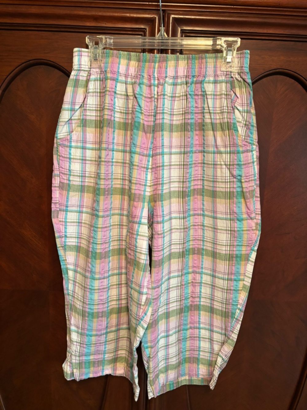 Pastel Plaid Pull-On Capris - Pink, Lilac & Teal